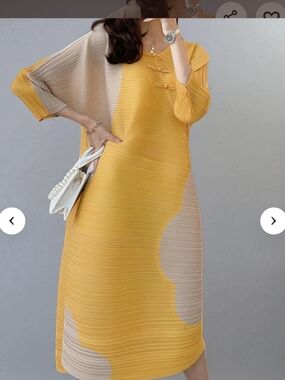 Oversized Pleaded Midi Dress Baloon Flowy Red Carpet Premier Abstract Yellow OS